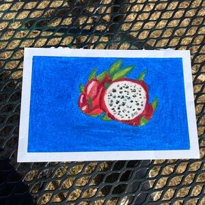 Original Oil Pastel Small Dragon Fruit Painting
